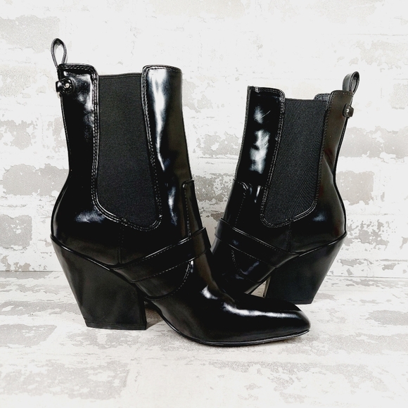 NEW Sam Edelman Suzette Black Patent Leather Western Boots K240 - Picture 4 of 13